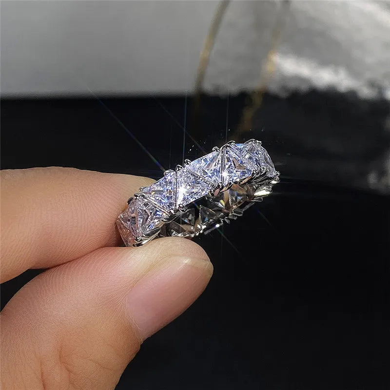 Luxury Wedding Band Promise Ring for Women - Unique Triangle Cubic Zirconia Jewelry
