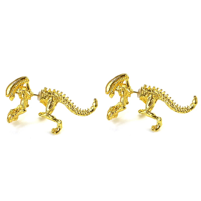 Alien Earrings for Women - 3D Dinosaur Stud Earrings Black Enamel Jewelry