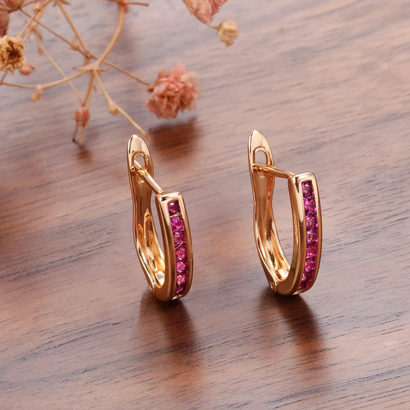Luxury Green Zircon Stud Earrings for Women Rose Gold Wedding Jewelry