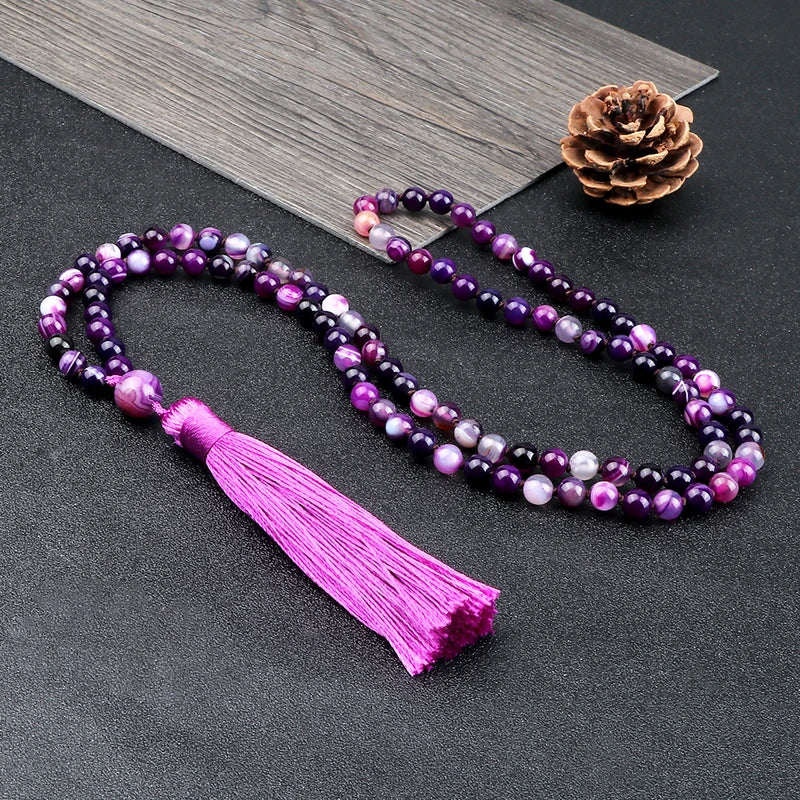 Beaded Mala Necklace with Tassel for Meditation Yoga Bohemian Jewelry Women