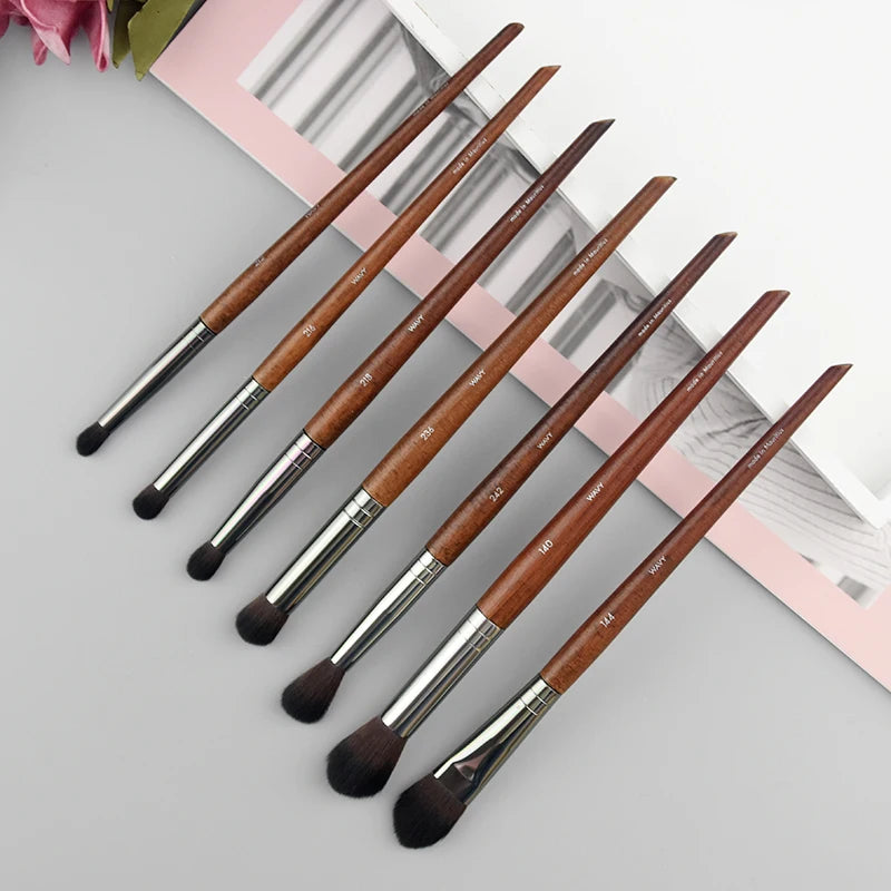 Natural Wood Makeup Brush Set with Multiple Handles - Eye, Lip, Face Tools