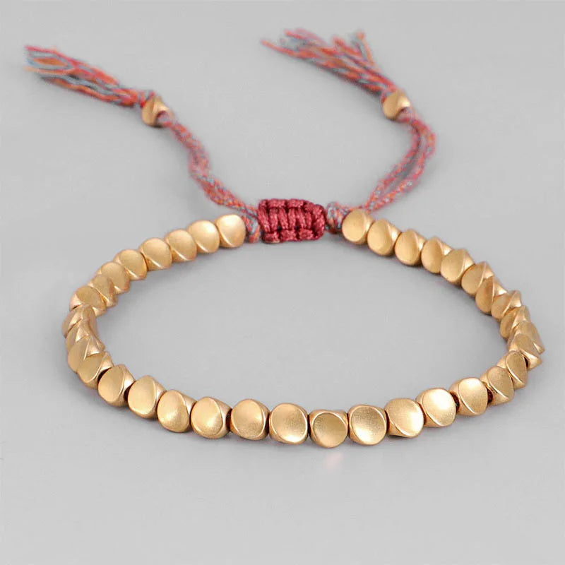 Handmade Tibetan Buddhist Rope Bracelet for Women & Men with Copper Beads