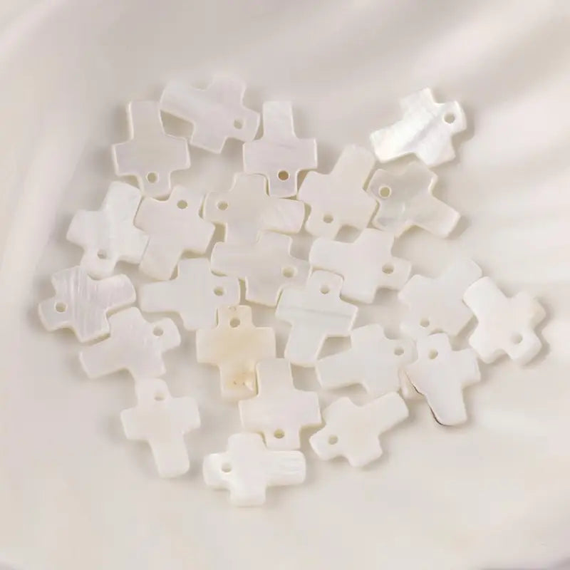 Natural Mother of Pearl Cross Beads Charms for DIY Jewelry Making - 30pcs