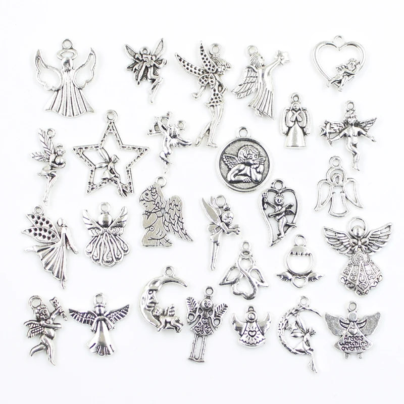 30pcs Charms Sun Moon Horse Crown Leaf Fish Clover Jewelry Making Findings