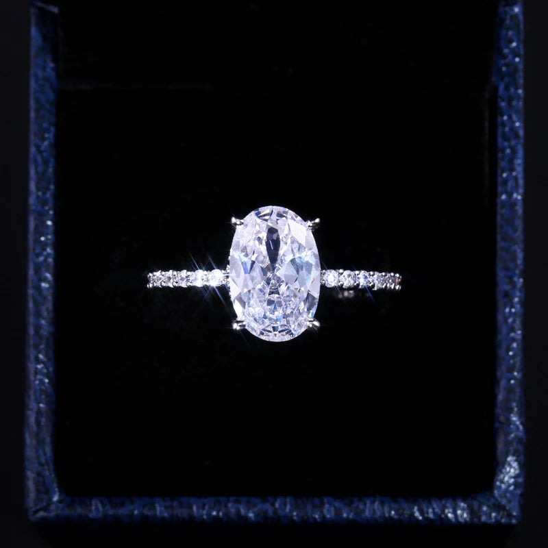 Oval CZ Ring Band - Dazzling Four-Prong Wedding Anniversary Gift for Wife & Girlfriend