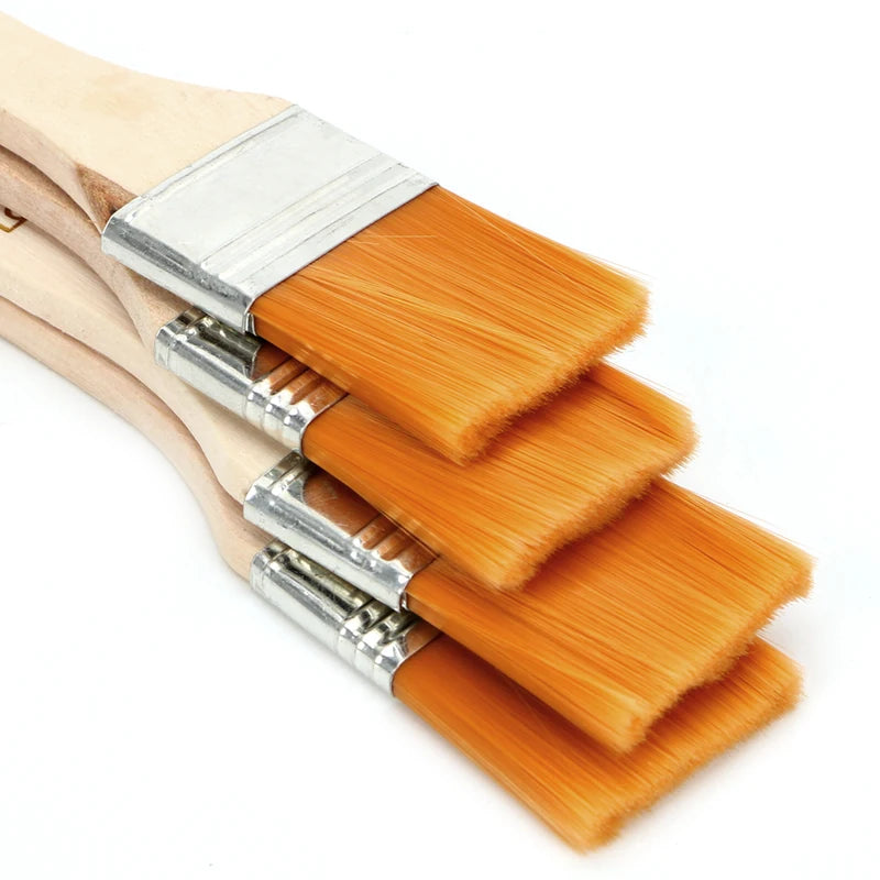 Wood Handle Paint Brushes Set - 4 Nylon Oil & Watercolor Art Brushes