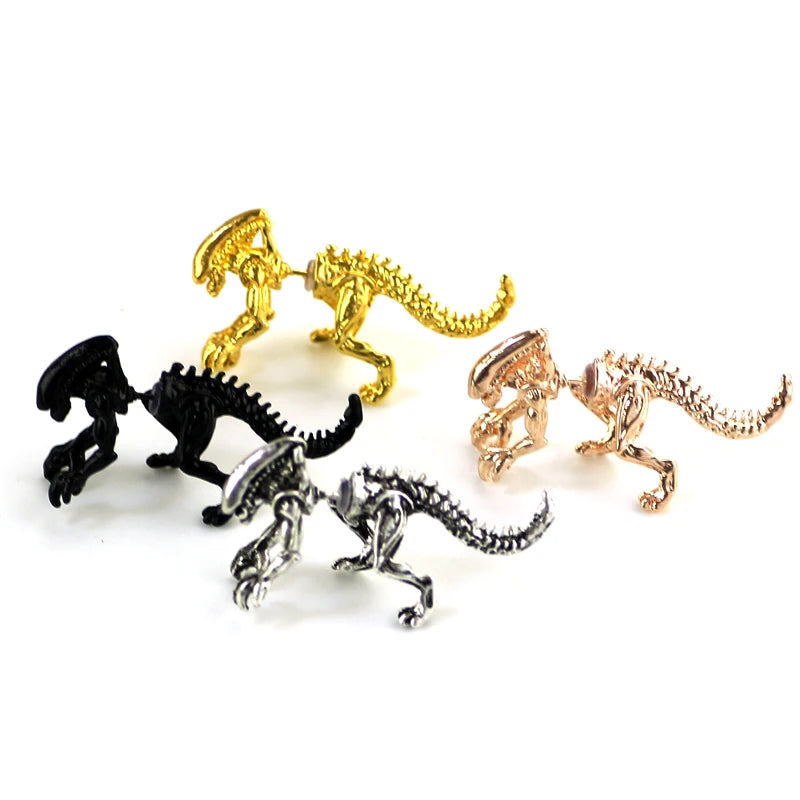 Alien Earrings for Women - 3D Dinosaur Stud Earrings Black Enamel Jewelry