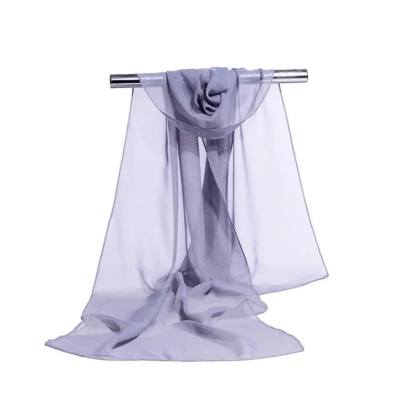 Solid Color Silk Chiffon Striped Scarf Shawl Sun Protection Fashion Accessory