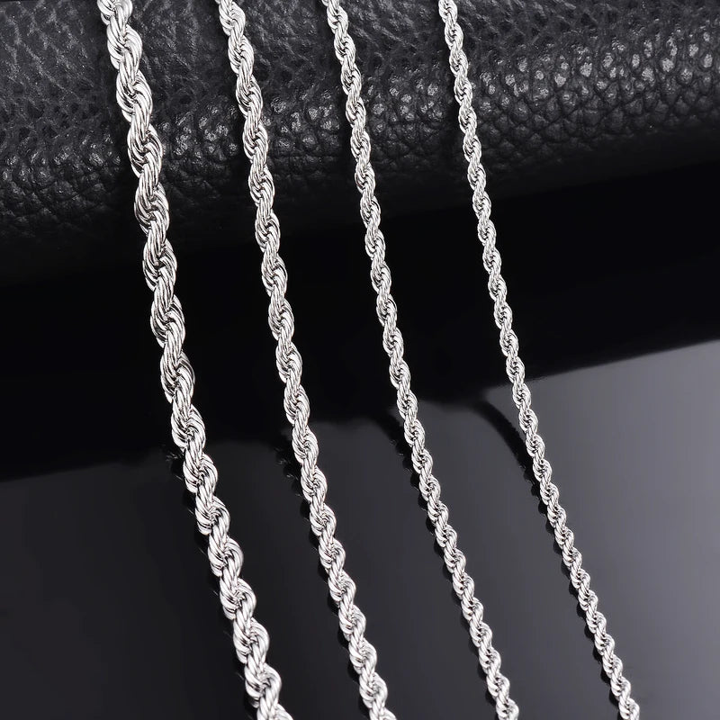Stainless Steel Rope Chain Necklace & Bracelet - Men & Women, Multiple Lengths & Widths