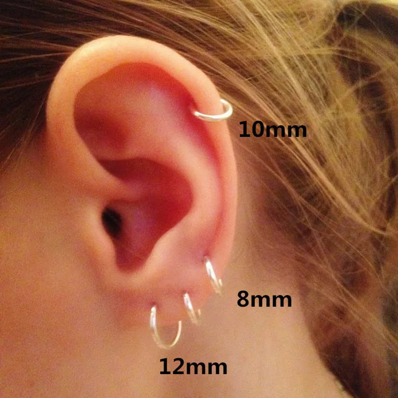 2mm Thin Silver Color Small Hoop Earrings Stainless Steel Anti-Allergic Ear Jewelry