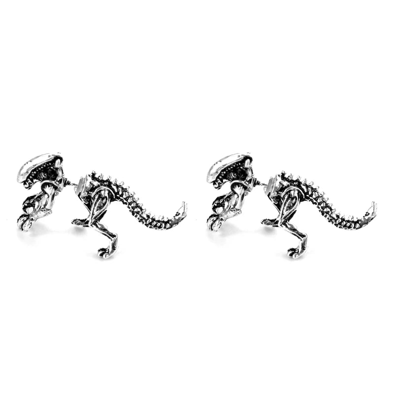 Alien Earrings for Women - 3D Dinosaur Stud Earrings Black Enamel Jewelry