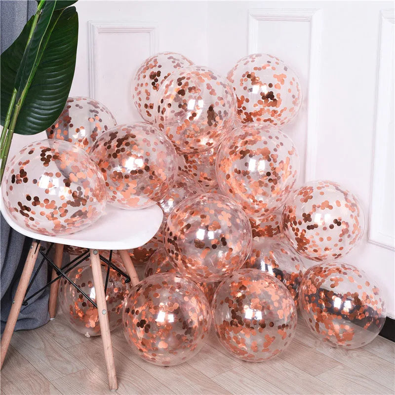 12-Inch Gold Confetti Latex Balloons for Wedding Birthday Party Decoration - 10 Pack