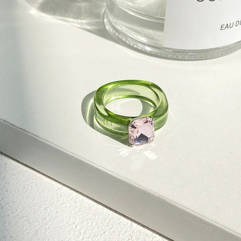 Colorful Zircon Resin Ring for Women - Sweet Birthday Jewelry Gift