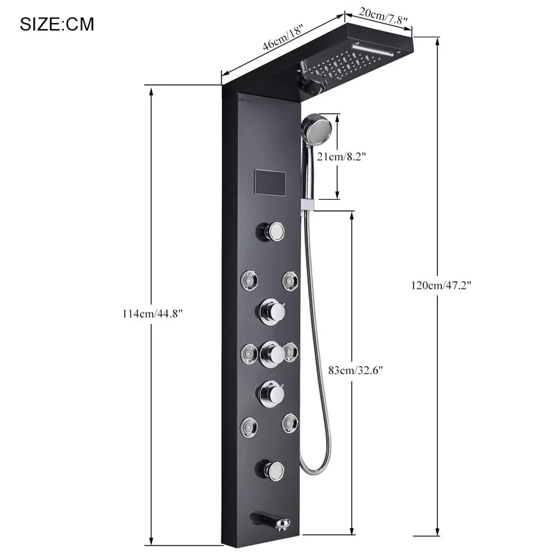 LED Shower Panel Waterfall Rain Digital Display Faucet Set SPA Massage Tower