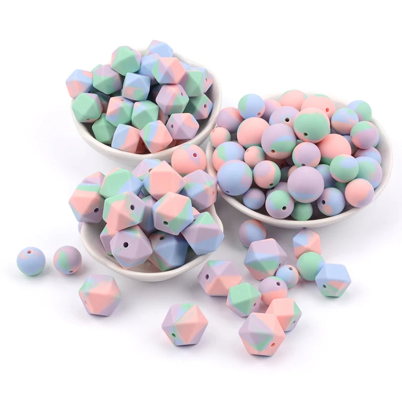 DIY Silicone Beads Set - 12/15/19mm Round Flower Leopard Design for Jewelry Making