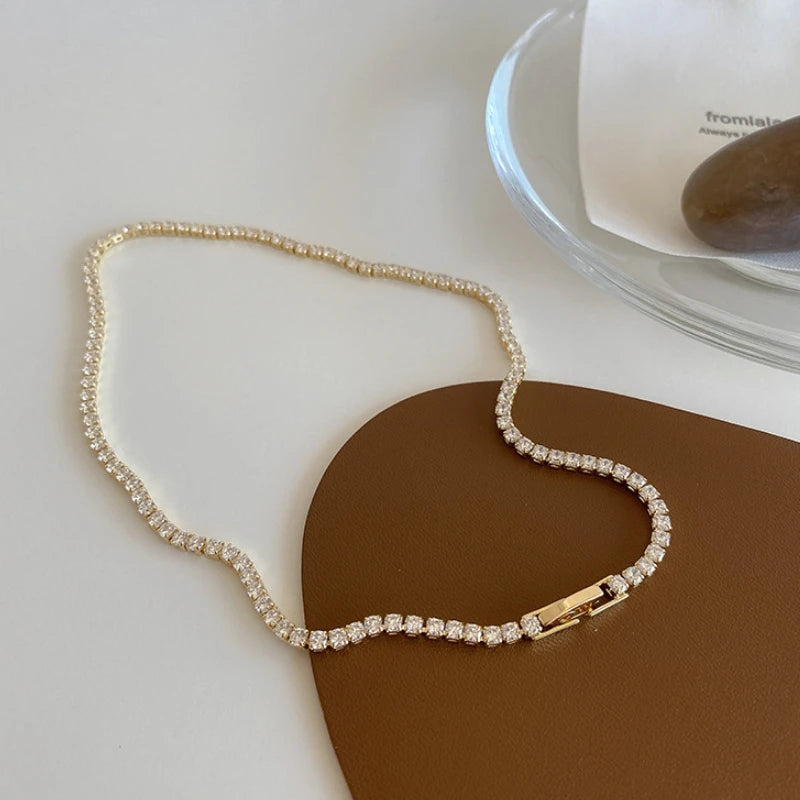 Iced Out Tennis Chain Necklace for Women 18K Gold Plated Jewelry Gift