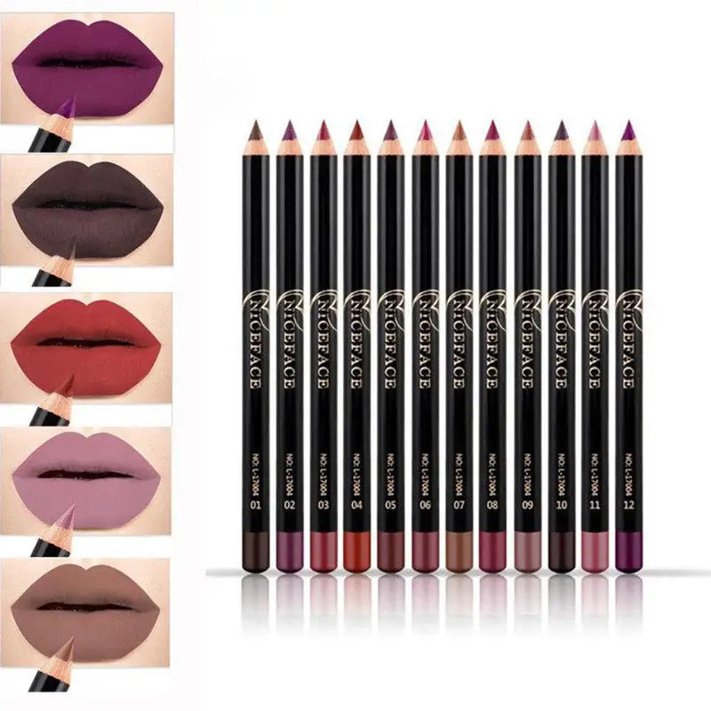 12-Color Matte Lip Liner Pencil Waterproof Long Lasting Lip Makeup Set