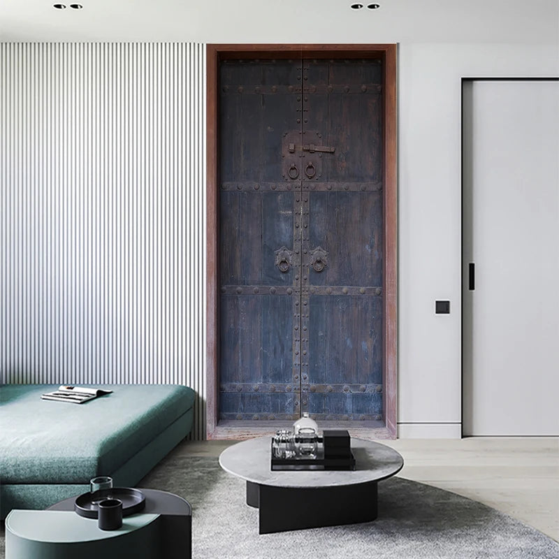 Chinese Wooden Door Wall Stickers - DIY Mural Peel & Stick Wallpaper for Home Decor