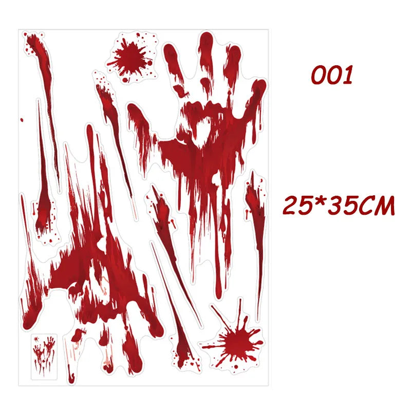 Halloween Blood Handprint & Footprint Wall Stickers - Haunted House Decor
