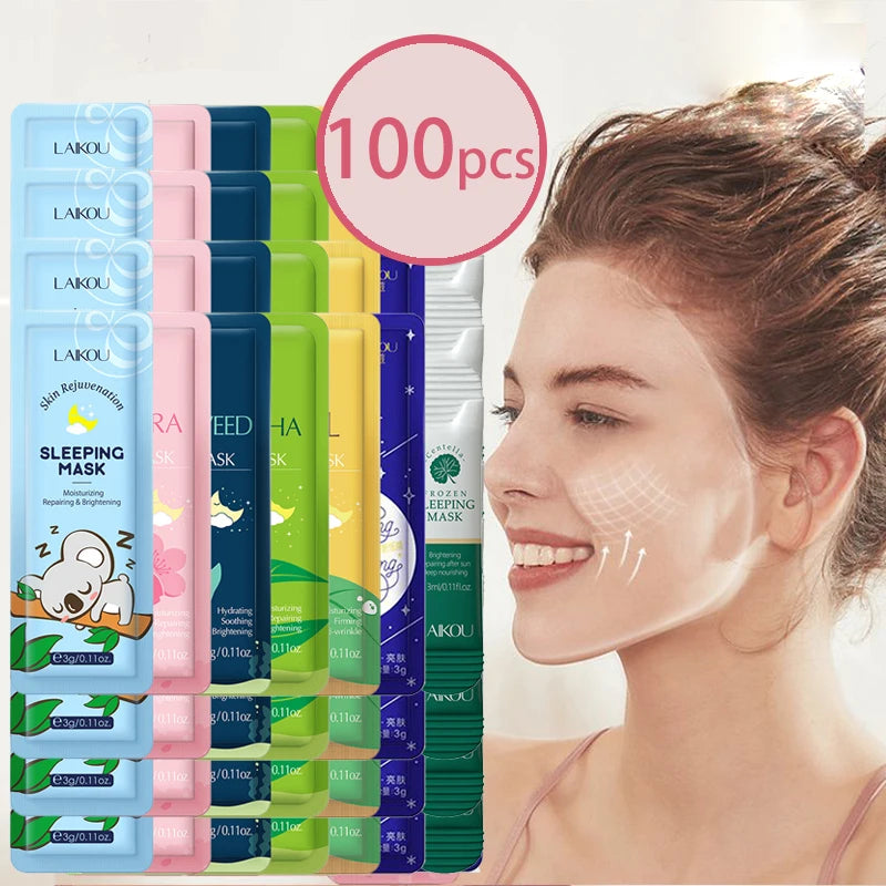 Moisturizing Sleeping Mask Set - Sakura Snail Seaweed Centella Nourishing & Oil-Control Skin Care, 100 pcs