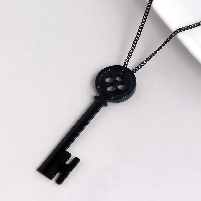 Coraline Movie Necklace Jewelry Black Button Key of the Secret Door Pendant