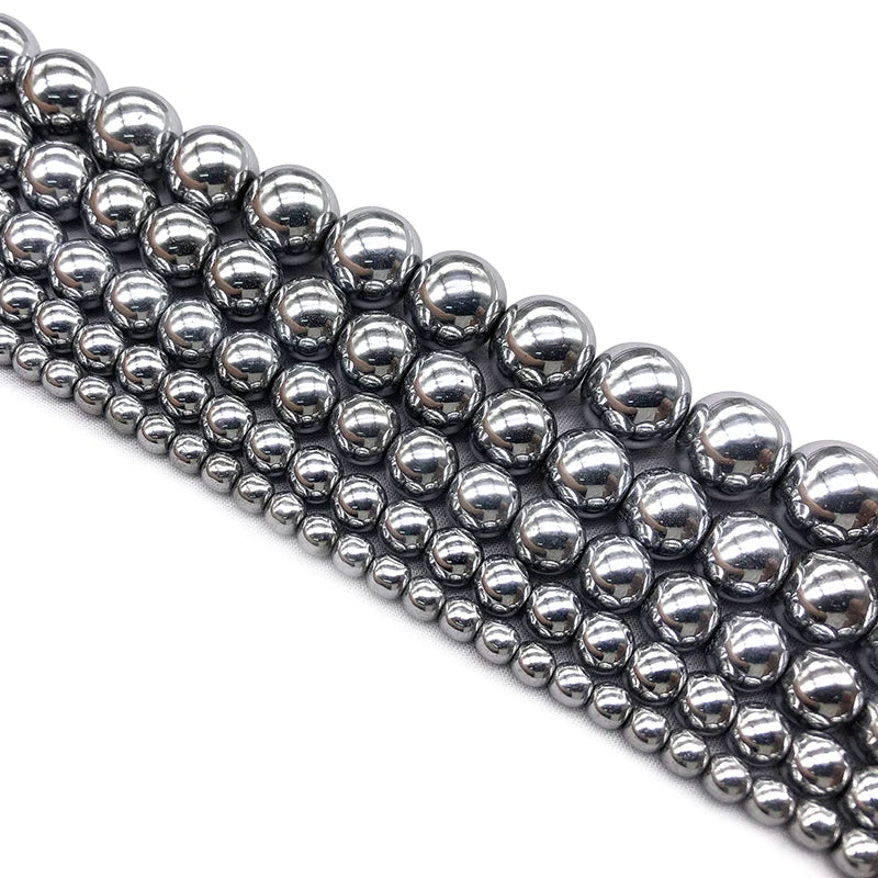 Natural Silver Plated Hematite Beads Round Loose Jewelry Making Stones 2-12mm