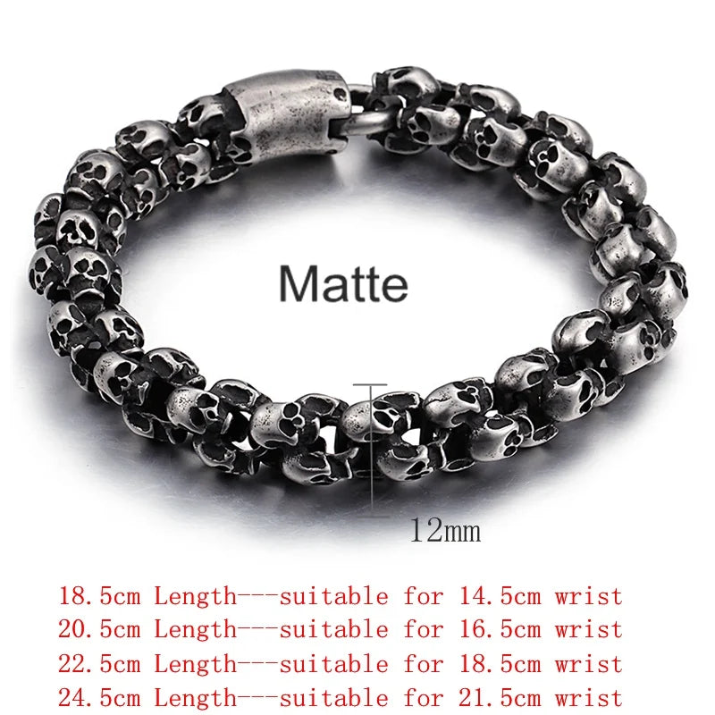 Men's Skull Chain Bracelet 12/15mm Punk Biker Silver Stainless Steel Jewelry