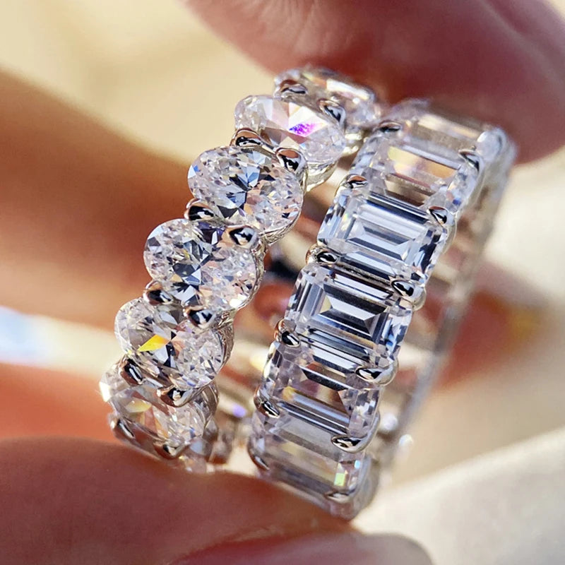 Elegant Moissanite Diamond Row Wedding Ring for Women - Rectangular Oval Design