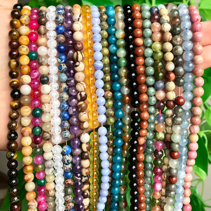 Natural Stone Beads Set for Jewelry Making - 45 Styles Round Lava Tiger Eye Amethyst