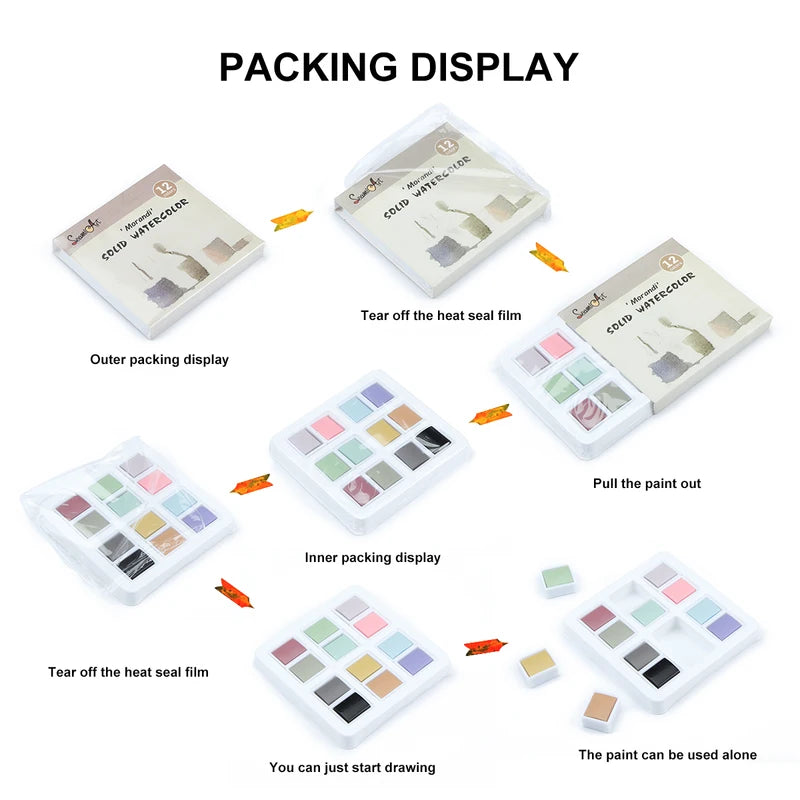 12-Color Watercolor Set - Solid Transparent Paints for Art & Craft