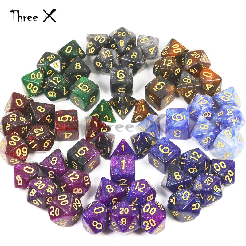 Galaxy Dice Set with Glitter Powder for D&D RPG Tabletop Games - Multiple Colors