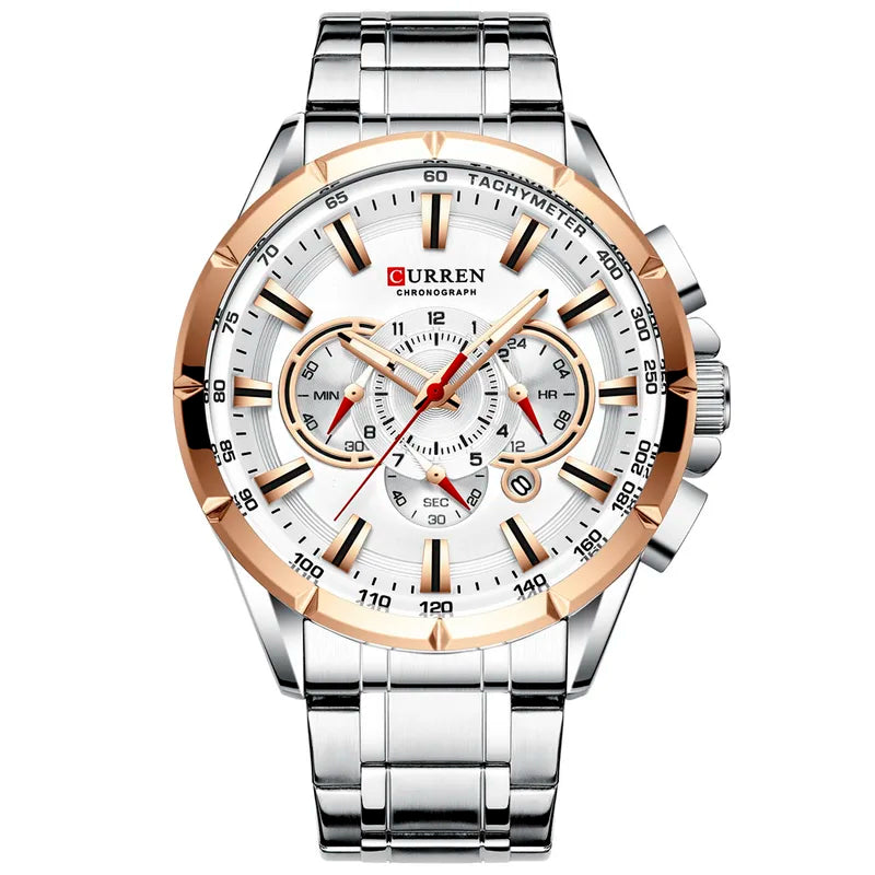 Men's Casual Sport Chronograph Watch with Stainless Steel Band and Big Dial