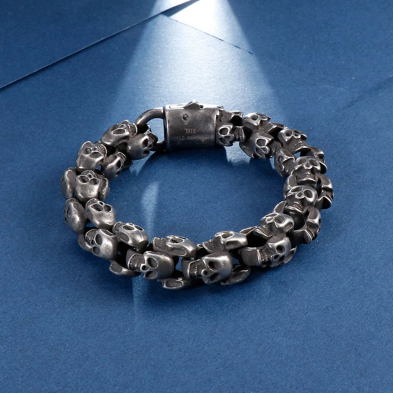 Men's Skull Chain Bracelet 12/15mm Punk Biker Silver Stainless Steel Jewelry