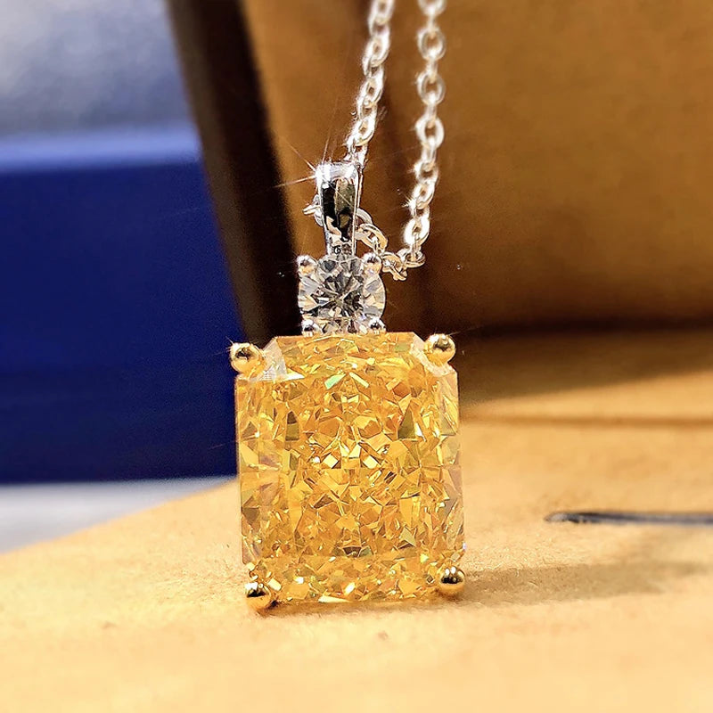 Yellow Cubic Zirconia Pendant Necklace for Women, 45cm Delicate Jewelry Gift