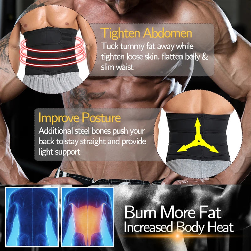 Men Waist Trainer Slimming Body Shaper Fitness Belt for Weight Loss & Fat Burning
