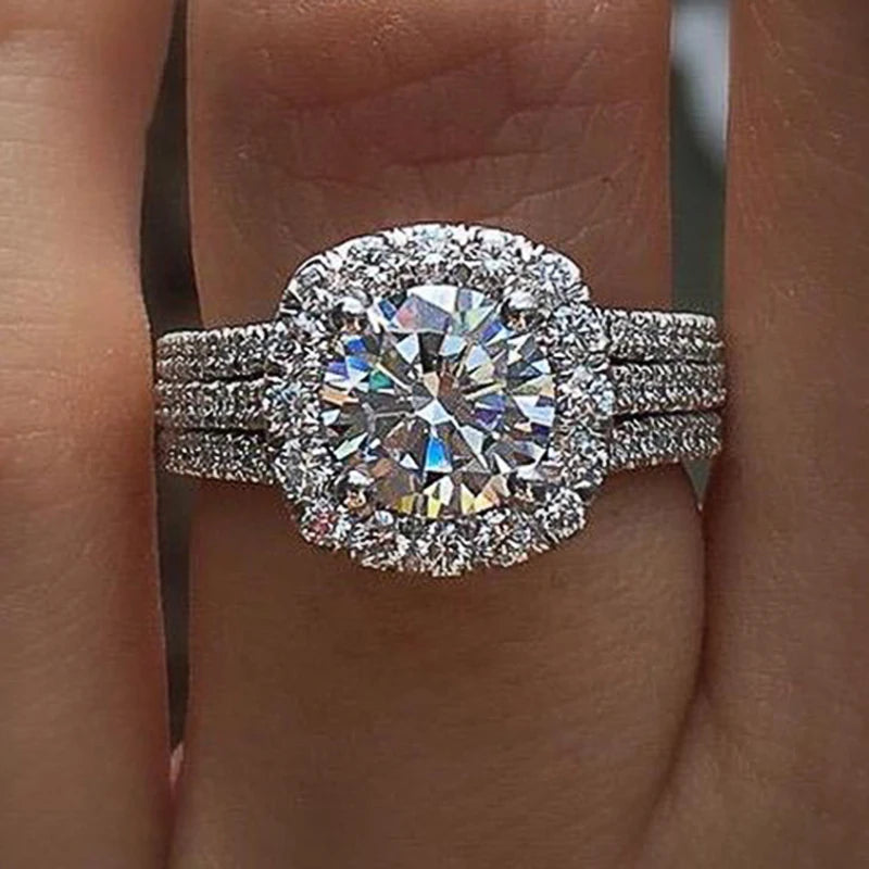 Luxury Silver Engagement Wedding Ring for Women Cushion Design Fashion Jewelry
