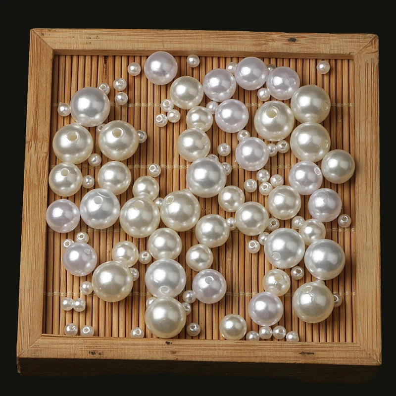 Pearl Beads Set - 4mm to 20mm Imitation Loose Round Beads for Jewelry Making