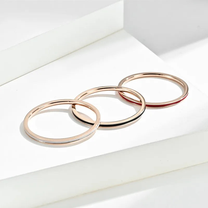 Thin Stackable Wedding Ring Set for Women - Enamel Stainless Steel, 1mm Wide