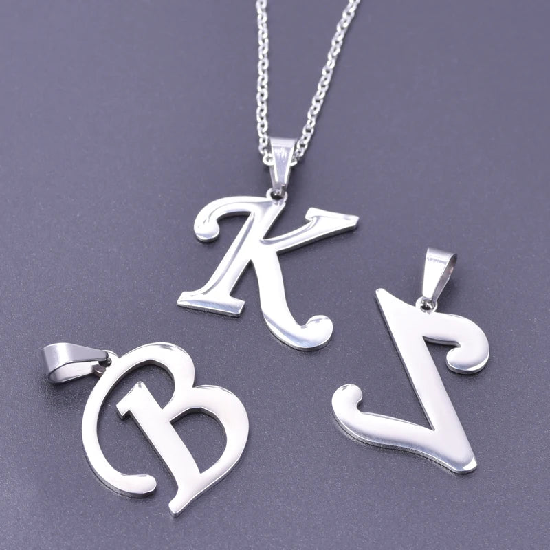 Initial Necklace for Women Men Stainless Steel Alphabet Pendant Chain