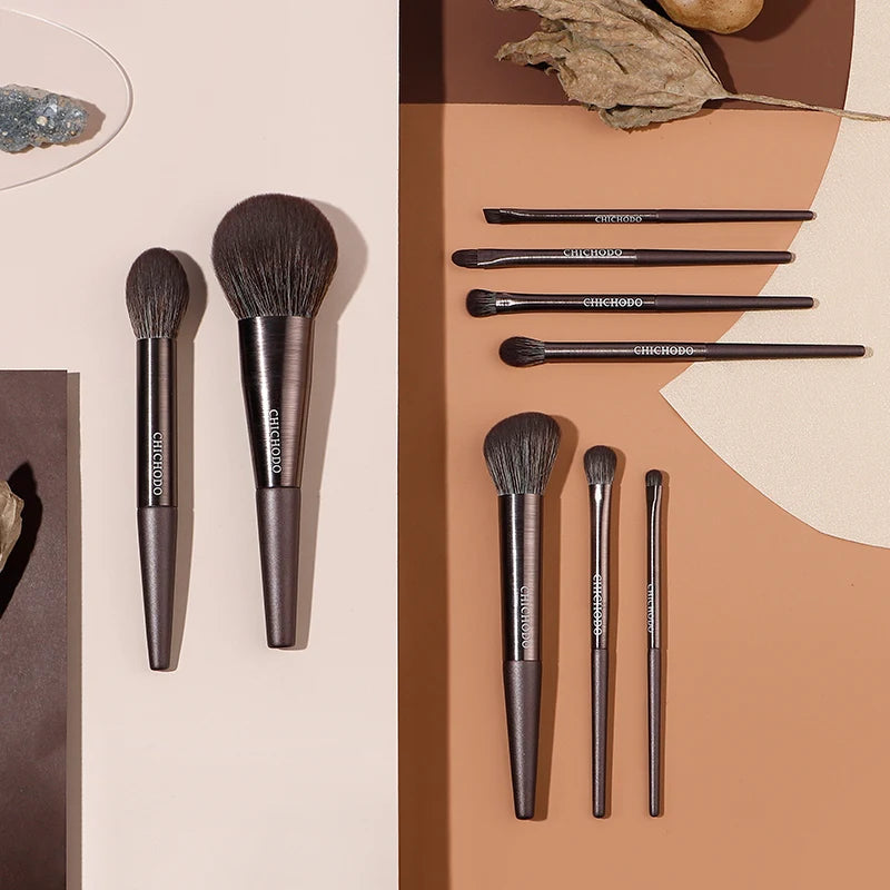 9Pcs Makeup Brush Set with High-Quality Synthetic Brushes for Face & Eyes - Black & Green Handles