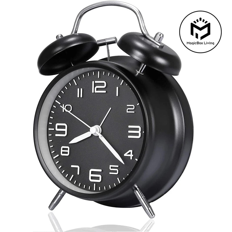 Twin Bell Alarm Clock Metal Frame with Backlight - Loud & Silent Desk Clock