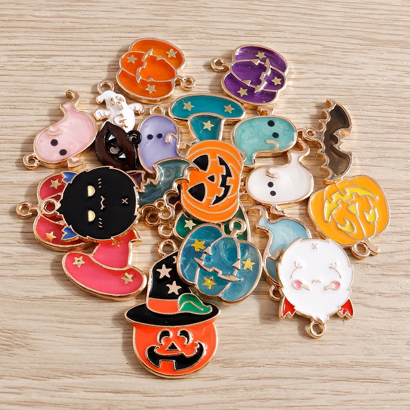 Halloween Charms 10pcs Set for Jewelry Making Pumpkin Bat Ghost Pendants
