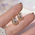 Delicate Leaf Hoop Earrings with CZ for Women - Silver or Gold Color