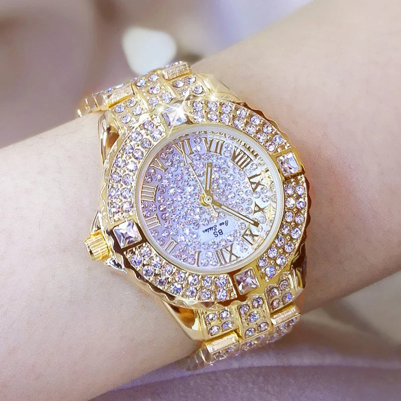 Luxury Women Diamond Watch with Rhinestone Detailing - Gold, Silver & Rose Color Options