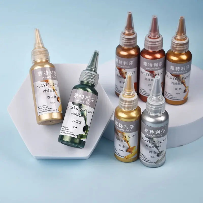 60ml Metallic Acrylic Paint Resin Pigments - Gold Silver Copper DIY Art Supplies