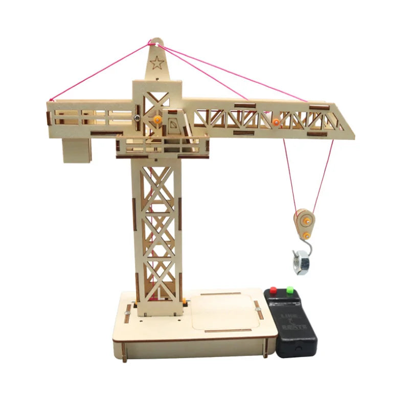 Wooden DIY Remote Control Tower Crane Model Toy for Children - Educational Building Kit