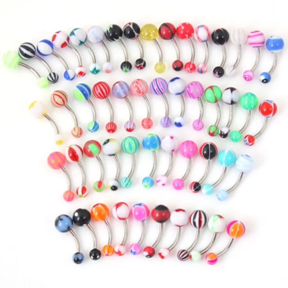 10 Pcs Belly Button Rings Surgical Steel Navel Jewelry Rhinestone Set