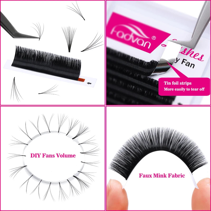 Faux Mink Eyelash Extensions 5-Case Lot - Fluffy 3D/4D/5D Russian Fans for DIY Lash Art