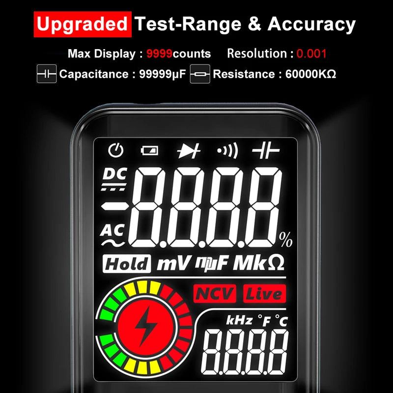 Digital Multimeter with USB Charging, EMF Detection, 9999 Counts, Wide Range of Testing Functions