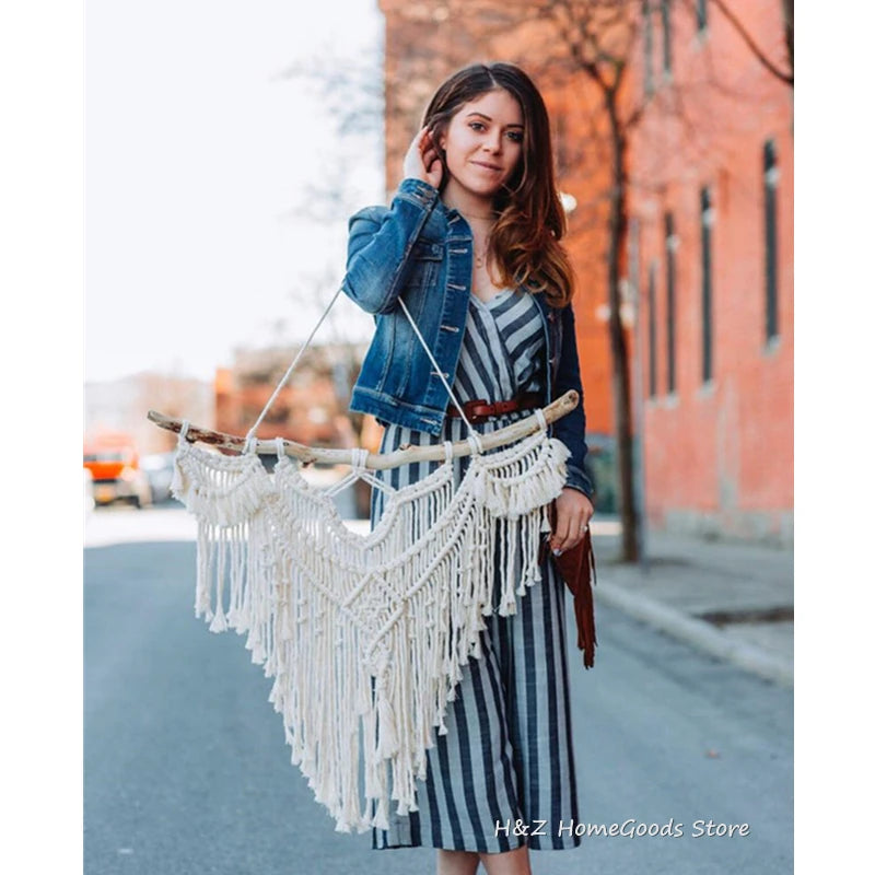 Bohemian Macrame Wall Hanging Tapestry with Tassels for Home Decor - Handmade Woven Art